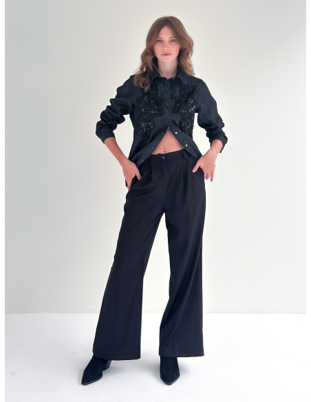 Camicia in jeans di cotone con ricamo perline