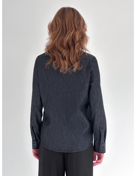 Camicia in jeans di cotone con ricamo perline