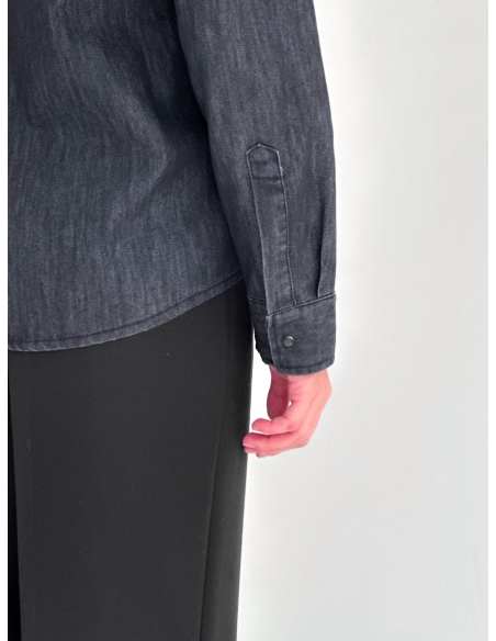 Denim cotton shirt with beaded embroidery