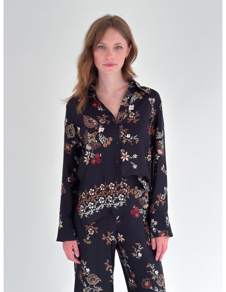 Camicia Floreale in raso di viscosa