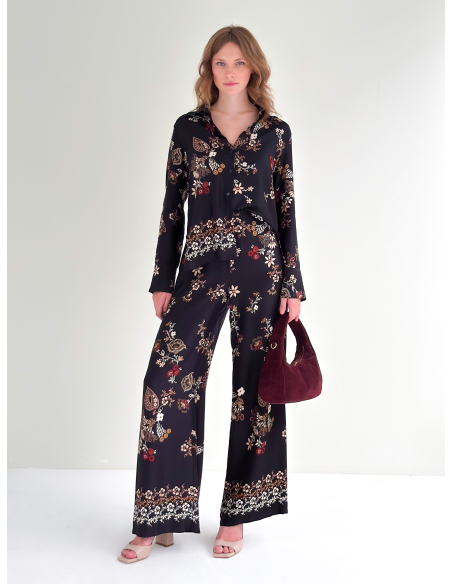 Floral trousers in satin viscose