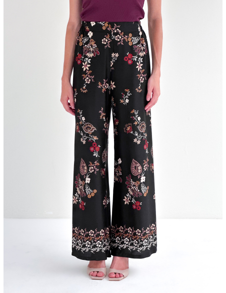 Floral trousers in satin viscose