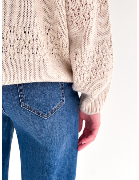 Lace-knit sweater with embellishments