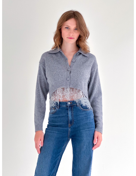 Cardigan con applicazione in pizzo