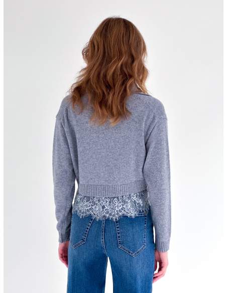 Cardigan con applicazione in pizzo