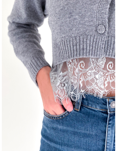 Cardigan con applicazione in pizzo