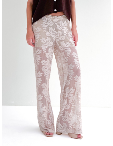 Pantalone con ricamo in paillettes