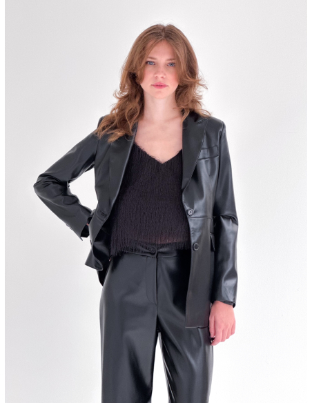Single-breasted in Eco leather stretch Jacket