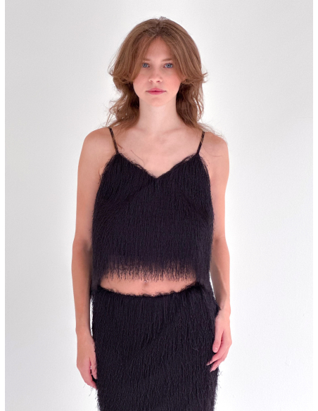 Crop top con piume a schiena aperta