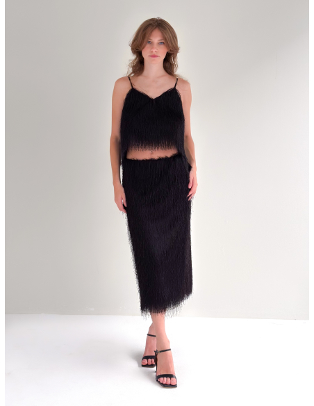 Feathered crop top with open back