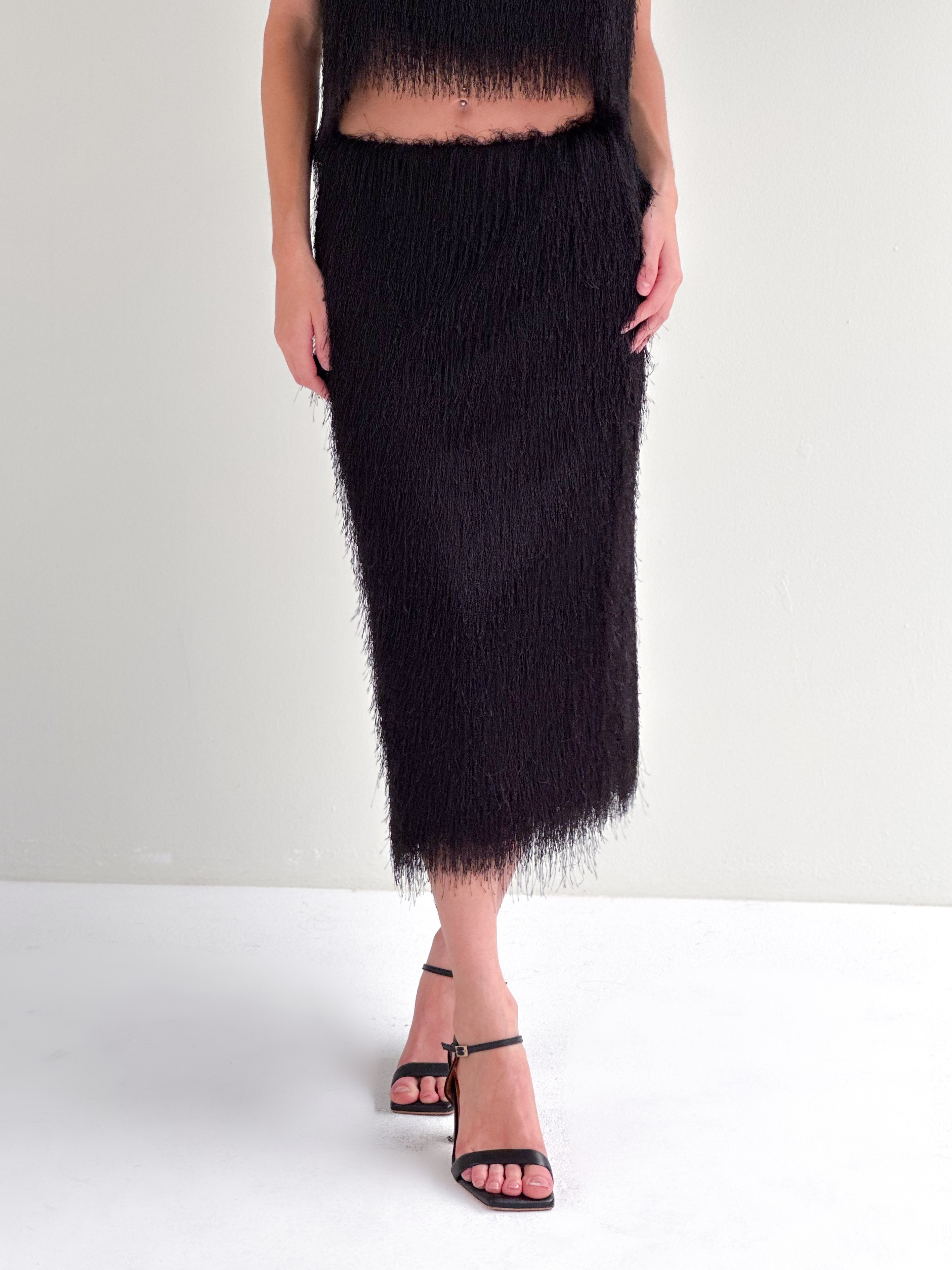 Feathered Longuette Skirt