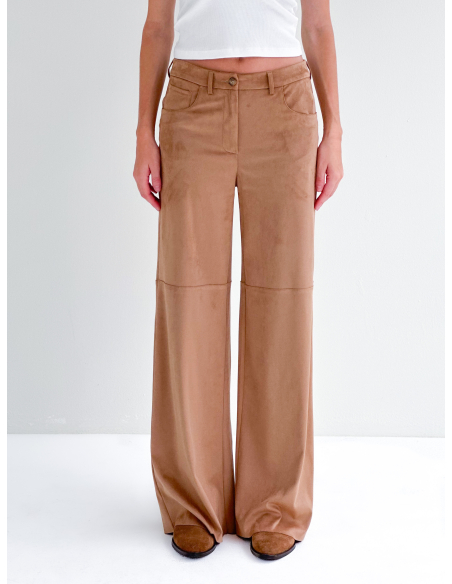 Pantalone a palazzo in eco camoscio elasticizzato