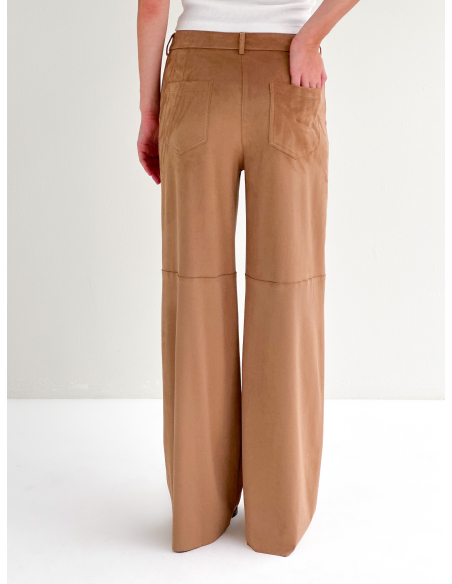 Pantalone a palazzo in eco camoscio elasticizzato