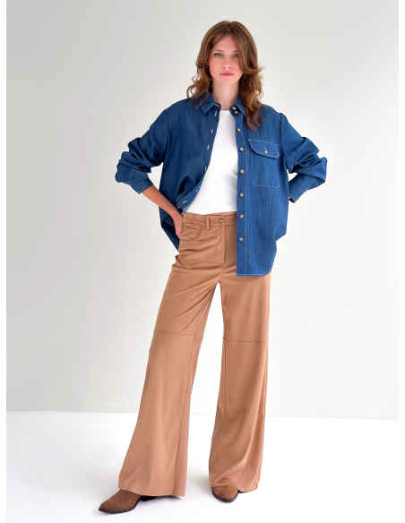 Pantalone a palazzo in eco camoscio elasticizzato