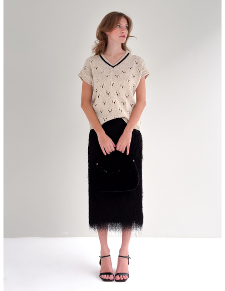 Oversized openwork wool & viscose blend college stylevest