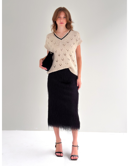 Oversized openwork wool & viscose blend college stylevest