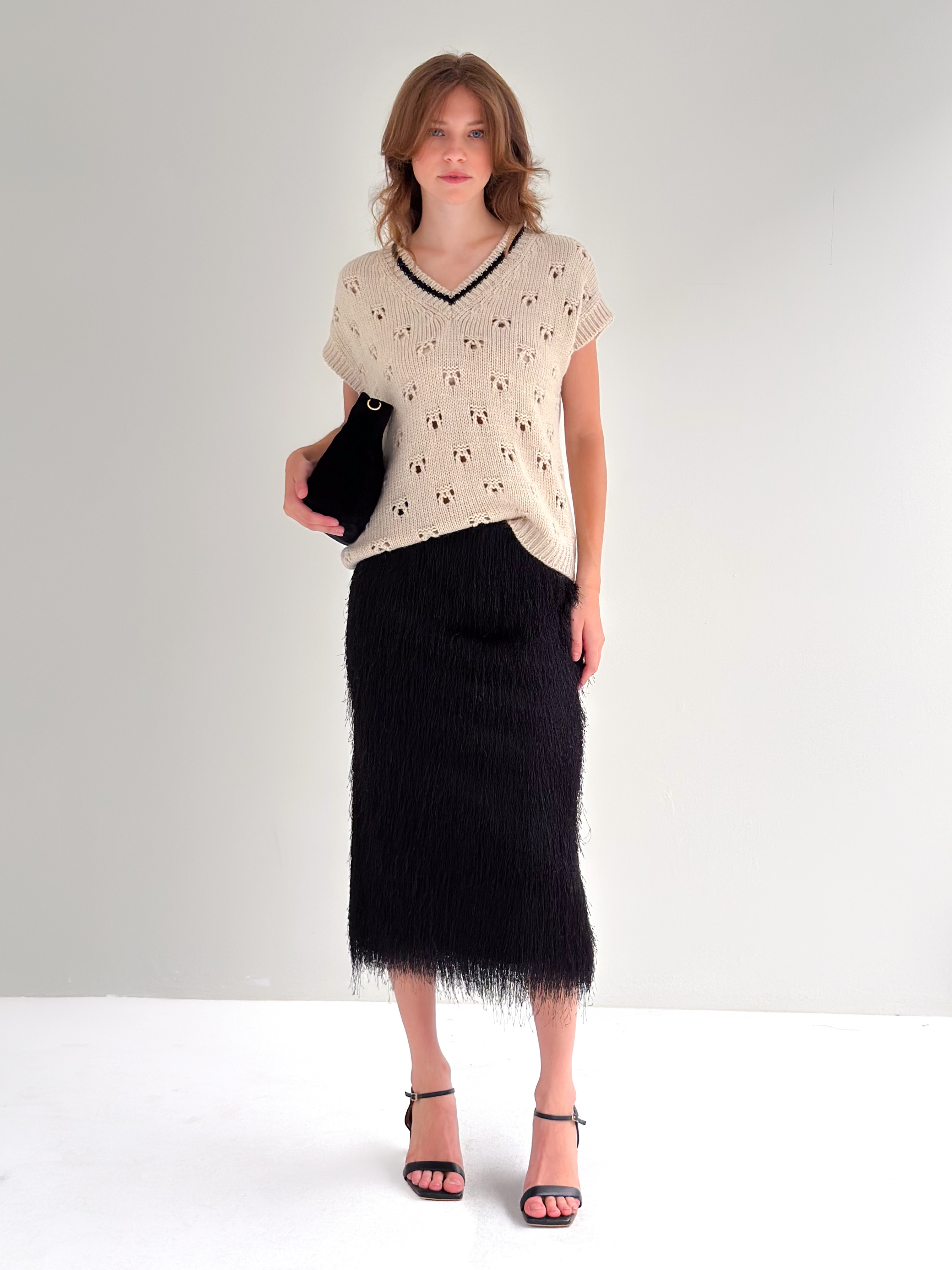 Gilet Traforato Oversized college style in misto lana & viscosa