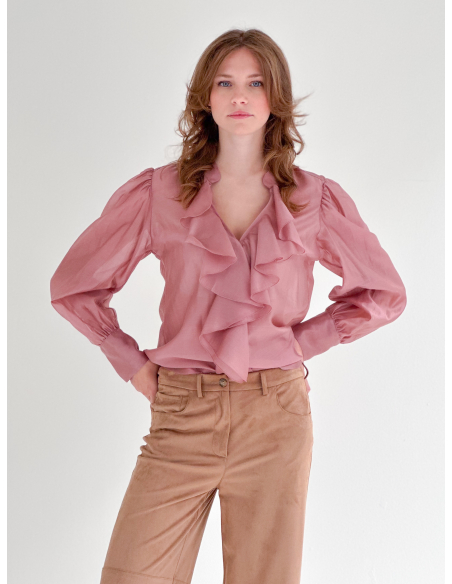 Blusa in viscosa di eucalipto con Rouches