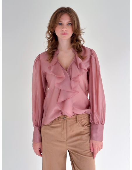 Blusa in viscosa di eucalipto con Rouches