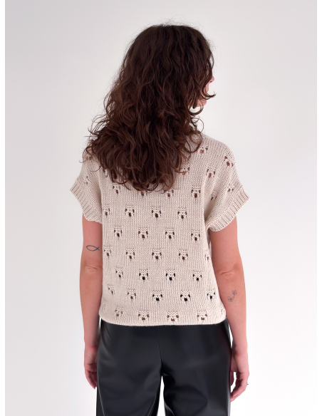 Oversized openwork wool & viscose blend college stylevest