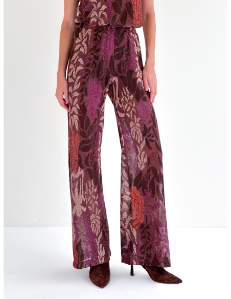 Pantalone palazzo foliage in lurex Jacquard