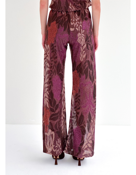 Pantalone palazzo foliage in lurex Jacquard