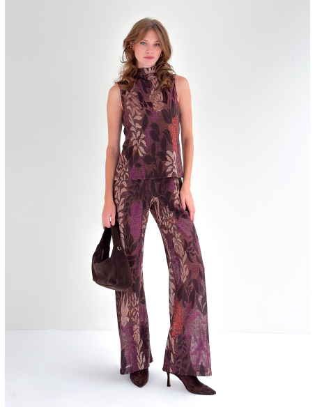 Lurex & viscose Jacquard Foliage Palazzo Trousers