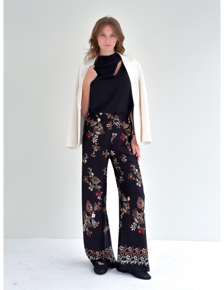 Floral trousers in satin viscose