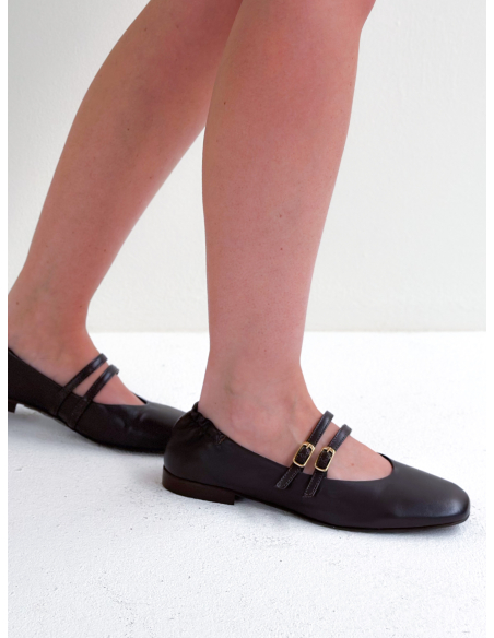 Leather Ballet Flats with Straps