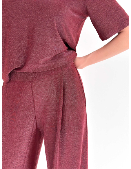 stretch laminated-effect trousers