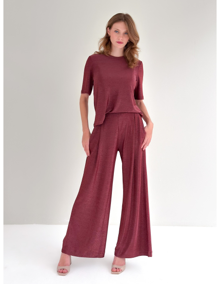 stretch laminated-effect trousers