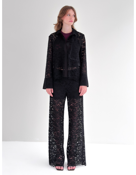 Pantalone a palazzo in pizzo semi trasparente