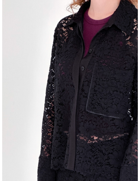 Floral lace shirt with satin finishes