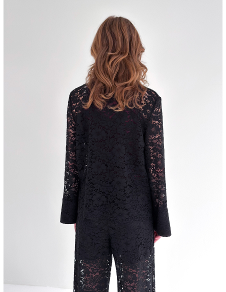 Floral lace shirt with satin finishes