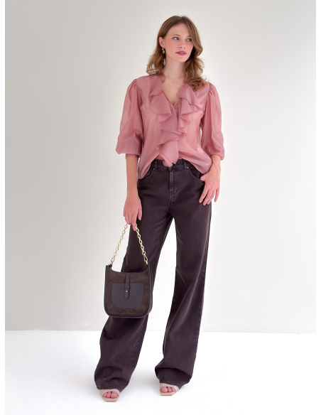 Blusa in viscosa di eucalipto con Rouches