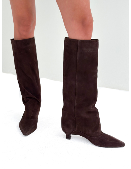 Suede Leather Kitten Boot