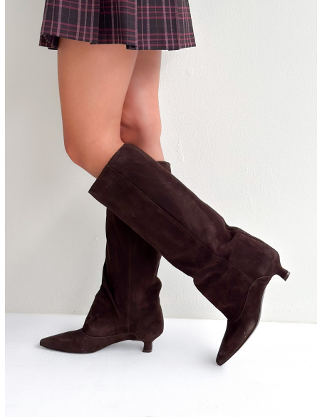 Suede Leather Kitten Boot