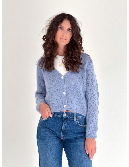 Lacy Cardigan with Decorative Jewel Button