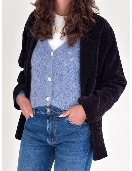 Lacy Cardigan with Decorative Jewel Button