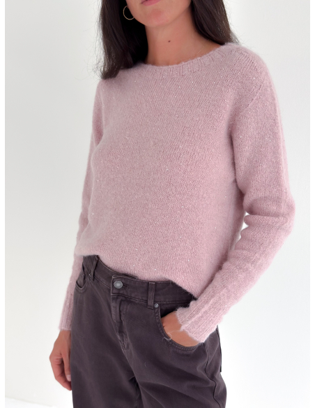 Crew-neck sweater embellished with sequins
