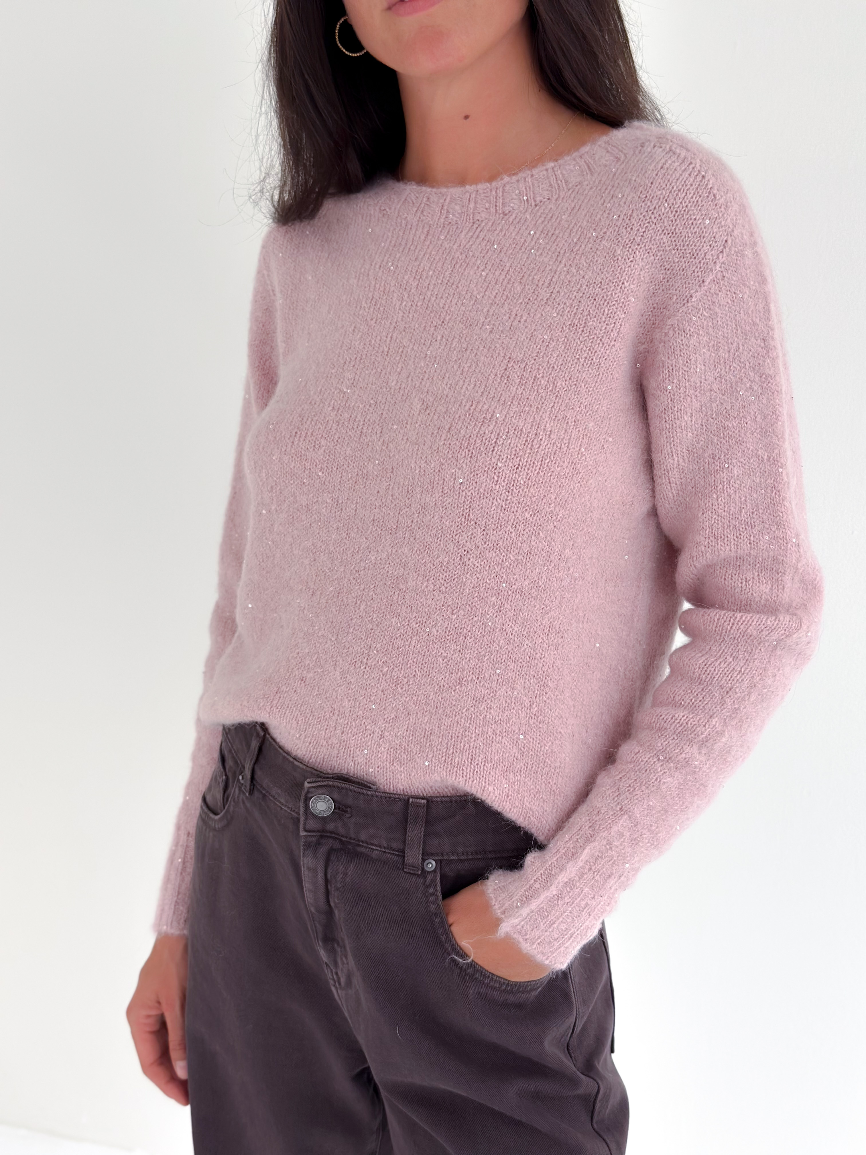 Crew-neck sweater embellished with sequins