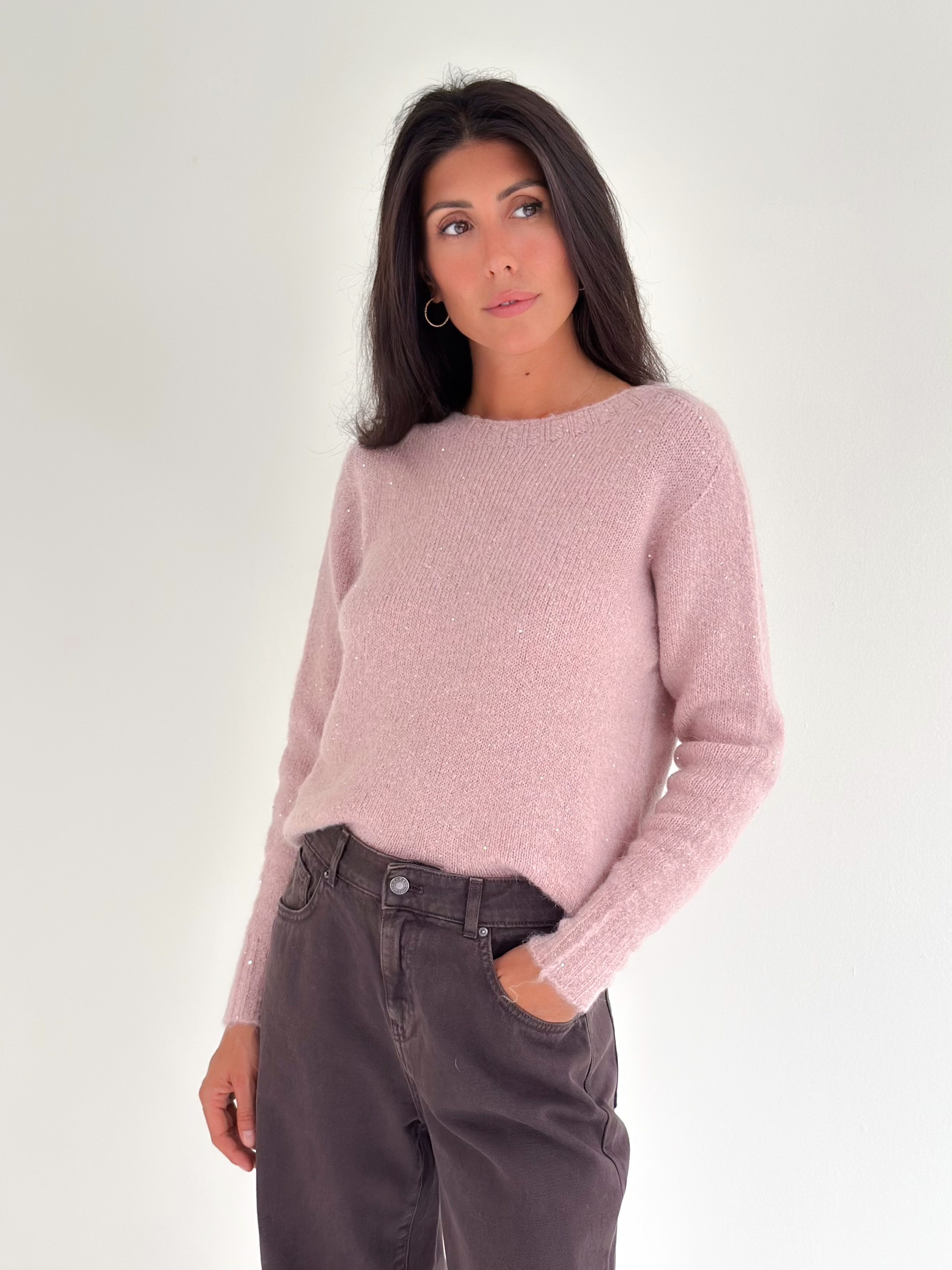 Maglione girocollo con paillettes applicate
