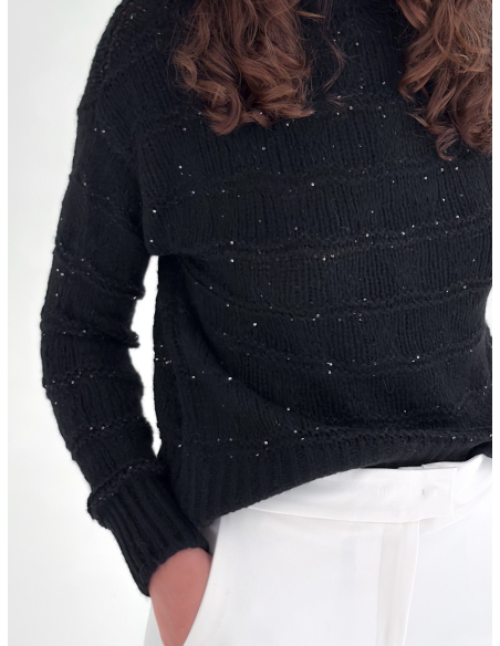 Crew-neck sweater embellished with applied sequins