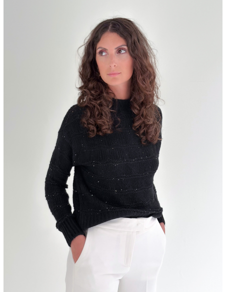 Crew-neck sweater embellished with applied sequins