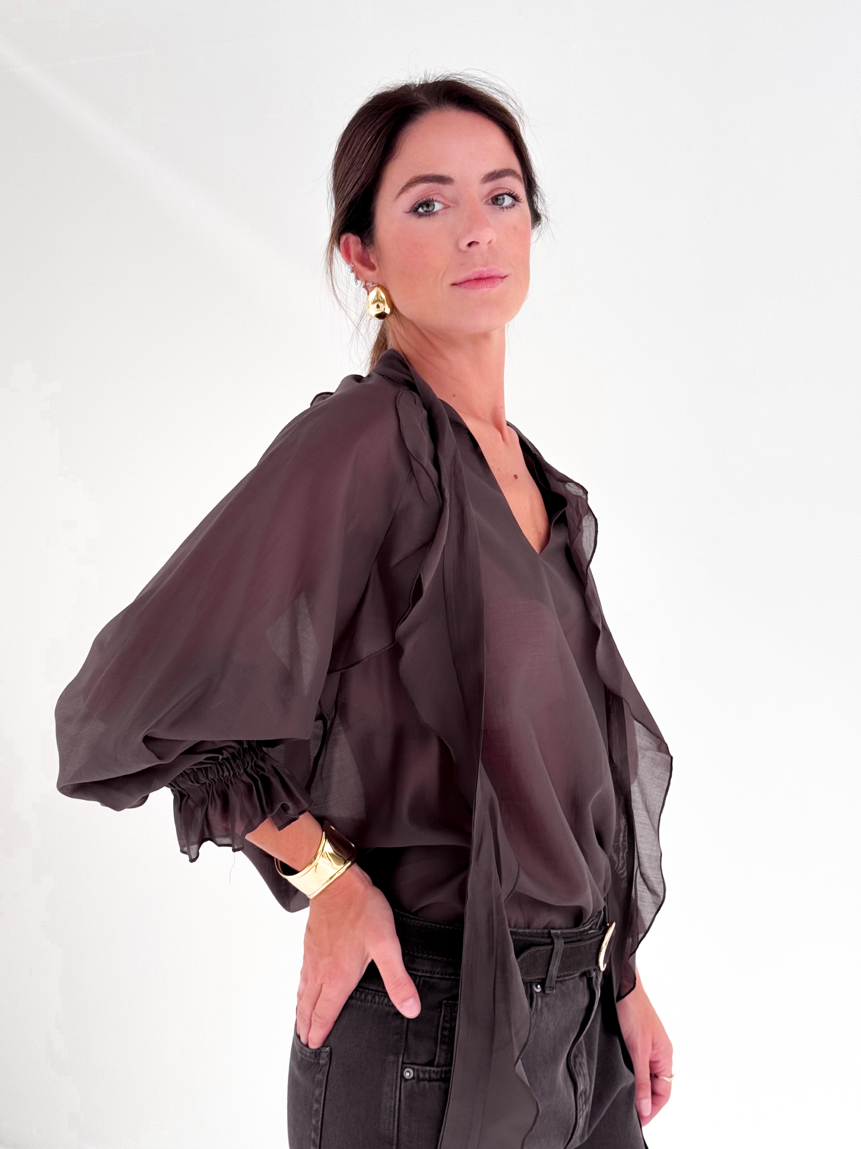 Blusa con rouches in viscosa di eucalipto