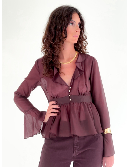 Blusa con rouches e manica a calla