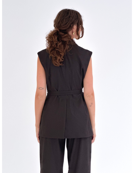 Oversized double-breasted pinstripe vest