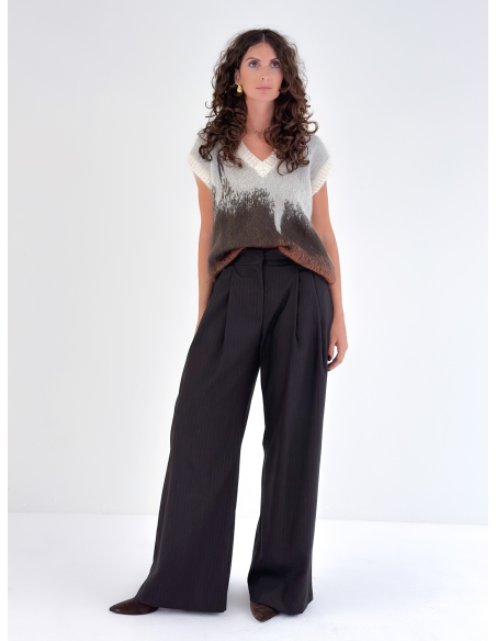 Pantalone a palazzo gessato con pinces