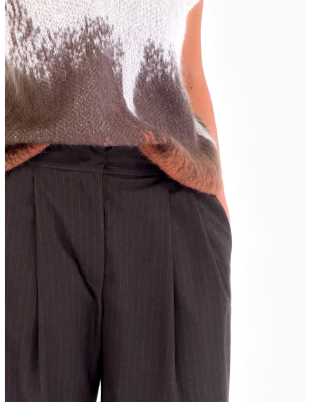 Pantalone a palazzo gessato con pinces