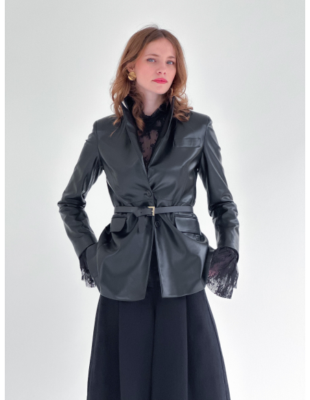 Single-breasted in Eco leather stretch Jacket